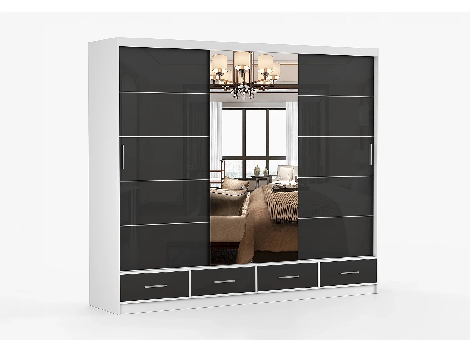 Armoire Soren 250 cm avec miroir - Blanc - Noir