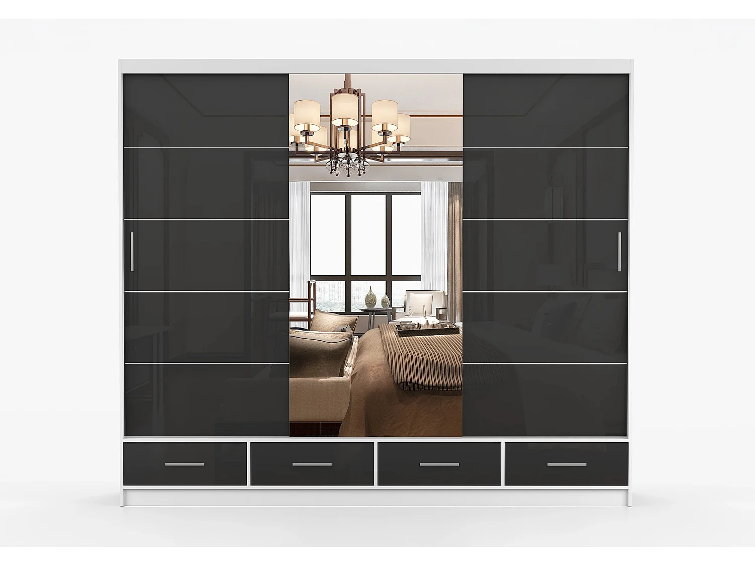 Armoire Soren 250 cm avec miroir - Blanc - Noir