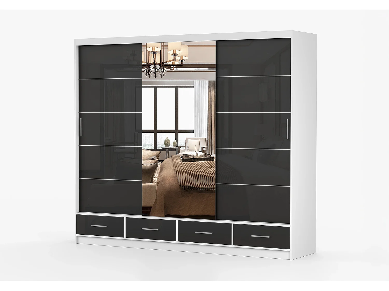 Armoire Soren 250 cm avec miroir - Blanc - Noir