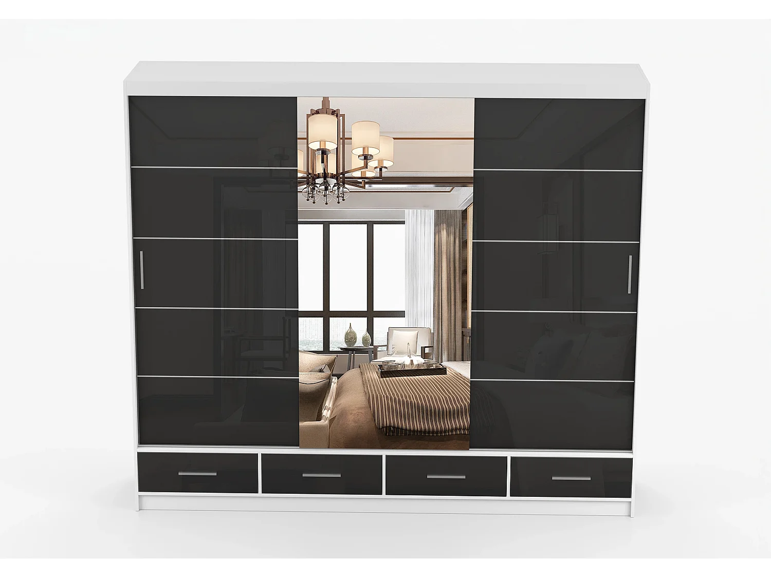 Armoire Soren 250 cm avec miroir - Blanc - Noir