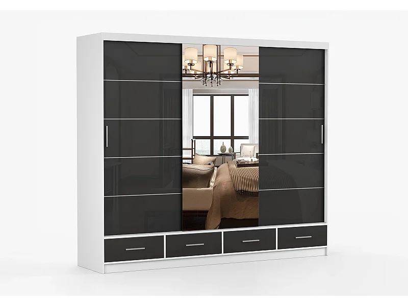 Armoire Soren 250 cm avec miroir - Blanc - Noir