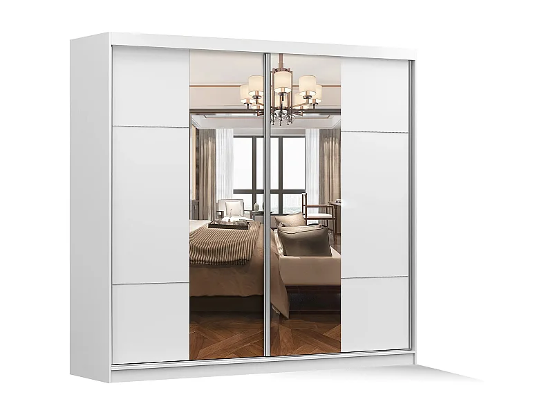 Armoire Azénor 233 cm avec miroir - Blanc