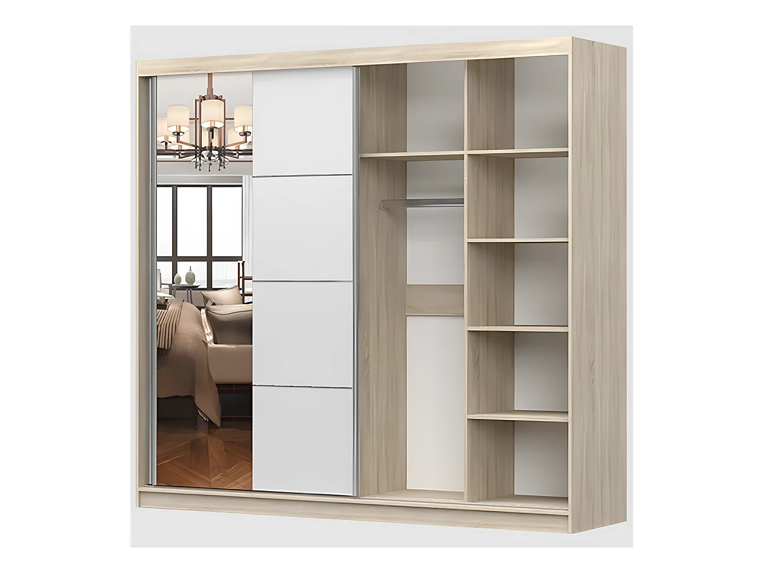 Armoire Azénor 233 cm avec miroir - Blanc