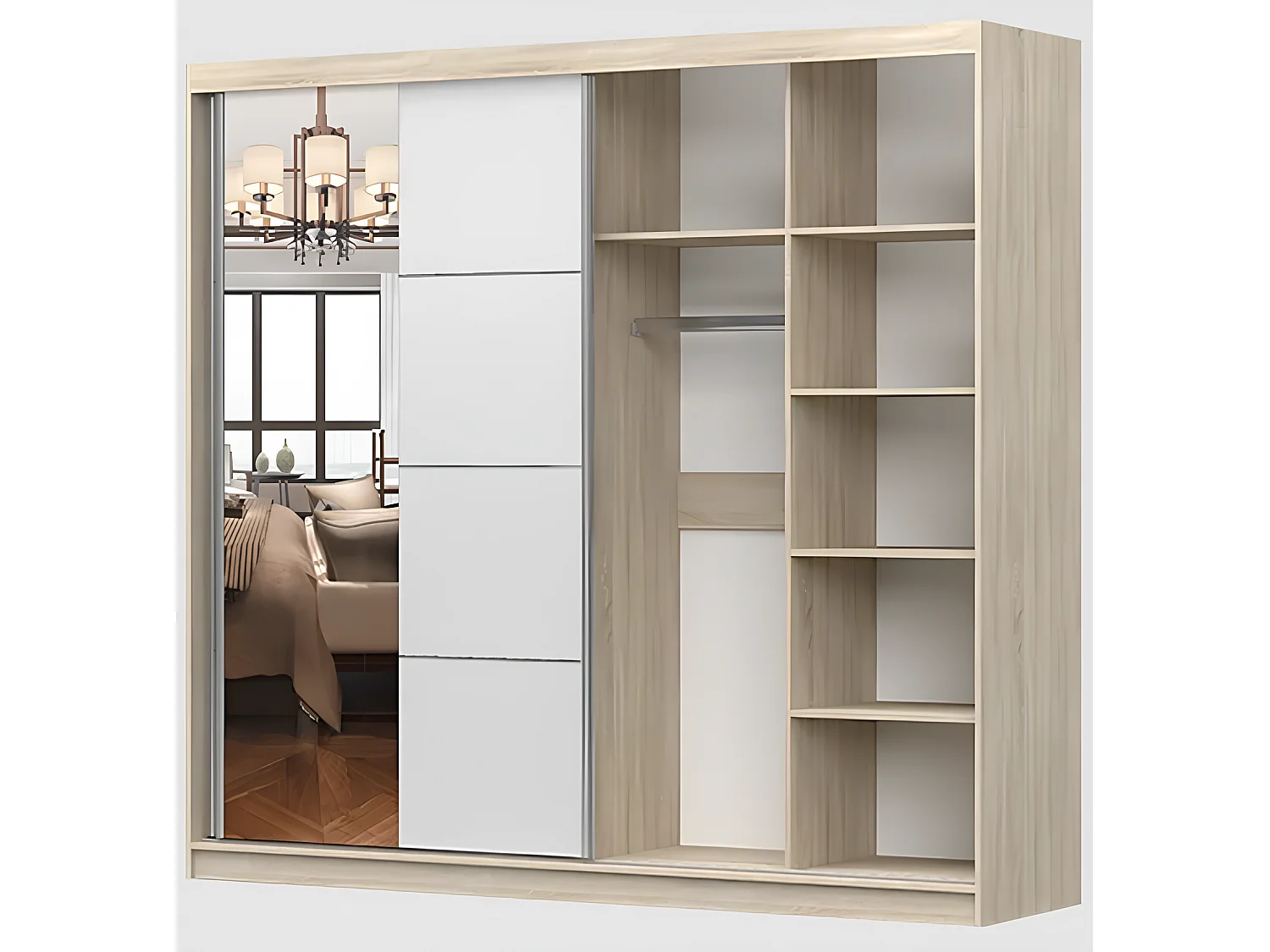 Armoire Azénor 233 cm avec miroir - Blanc