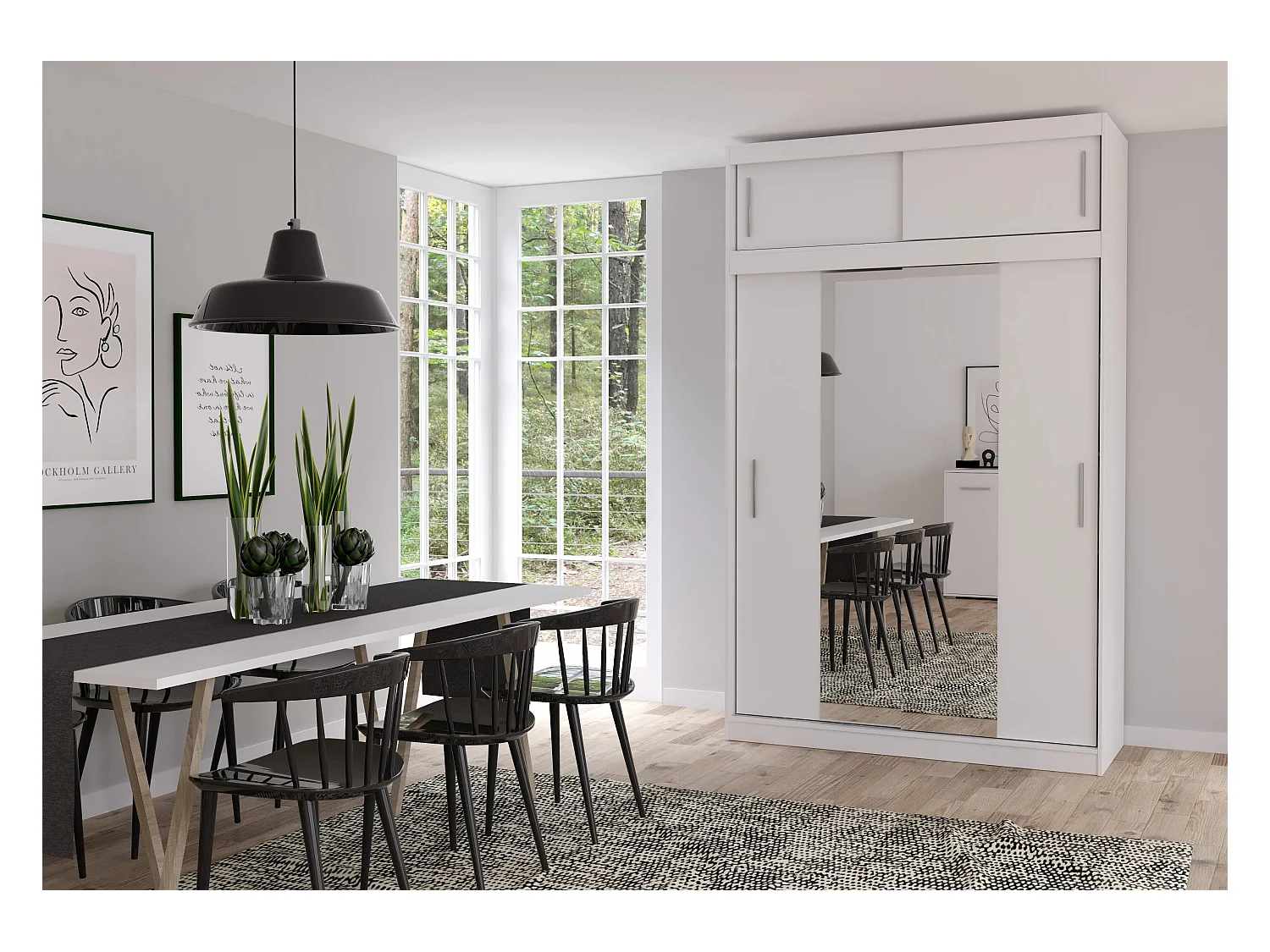 Armoire avec extension Nahelys 150 cm avec miroir - Blanc