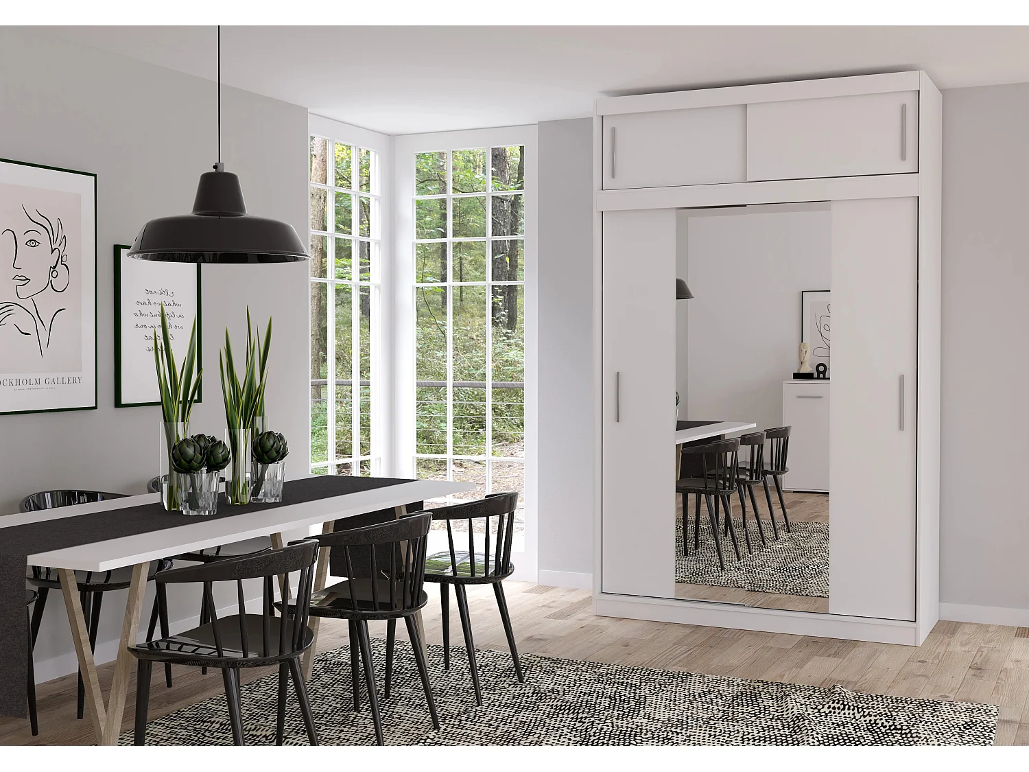 Armoire avec extension Nahelys 150 cm avec miroir - Blanc