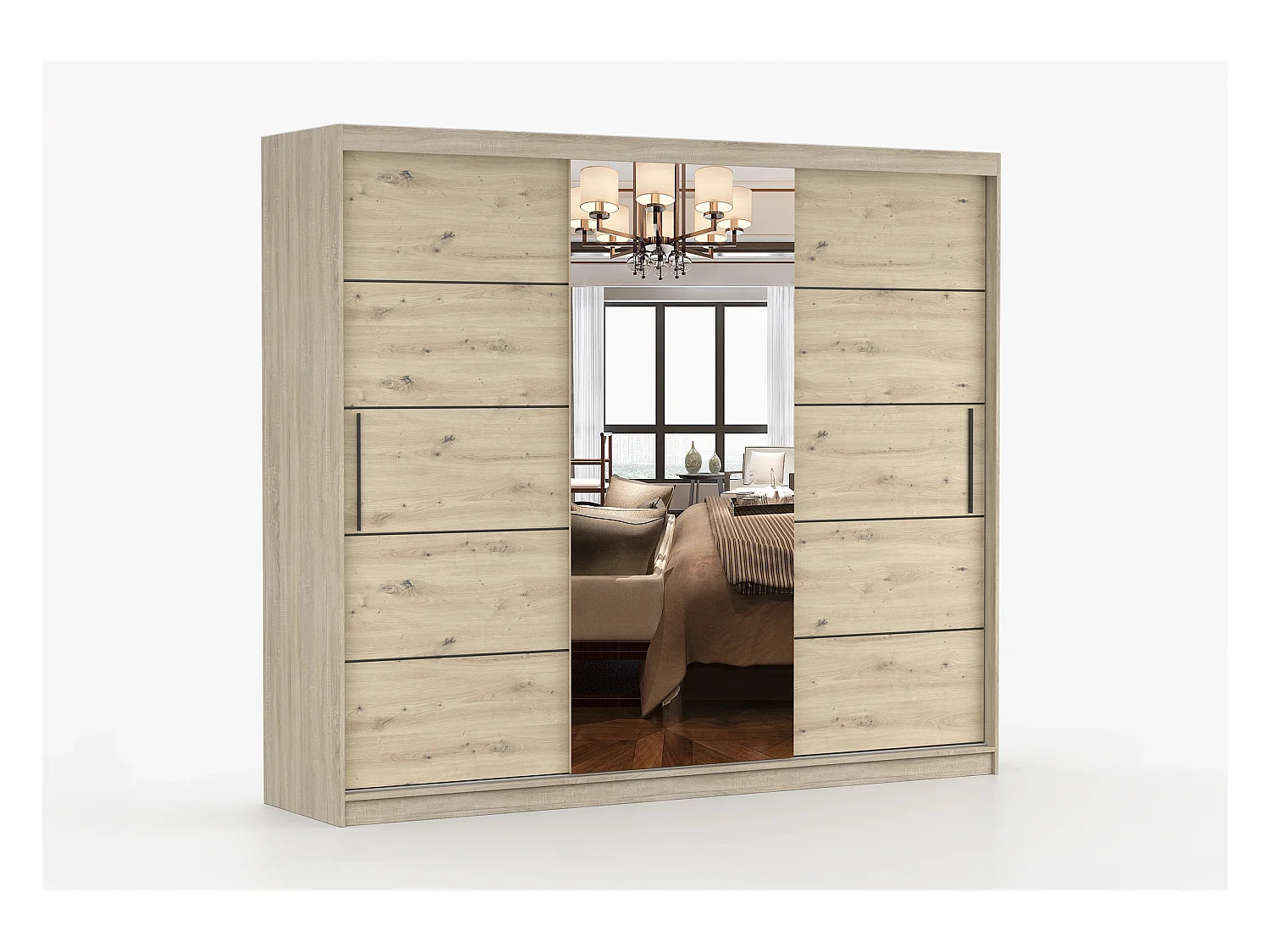 Armoire Elior 250 cm avec miroir - Chêne - Effet bois