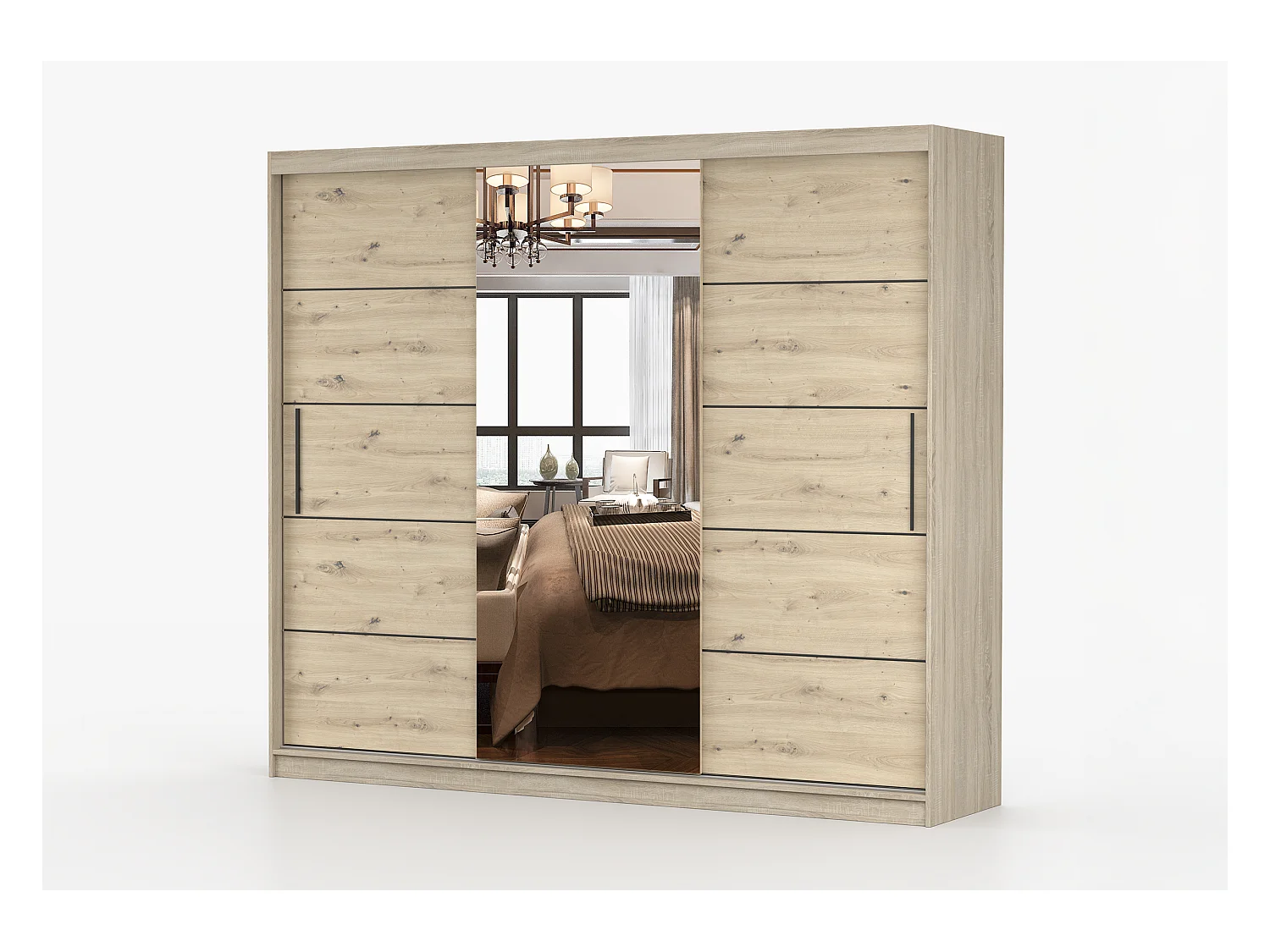 Armoire Elior 250 cm avec miroir - Chêne - Effet bois