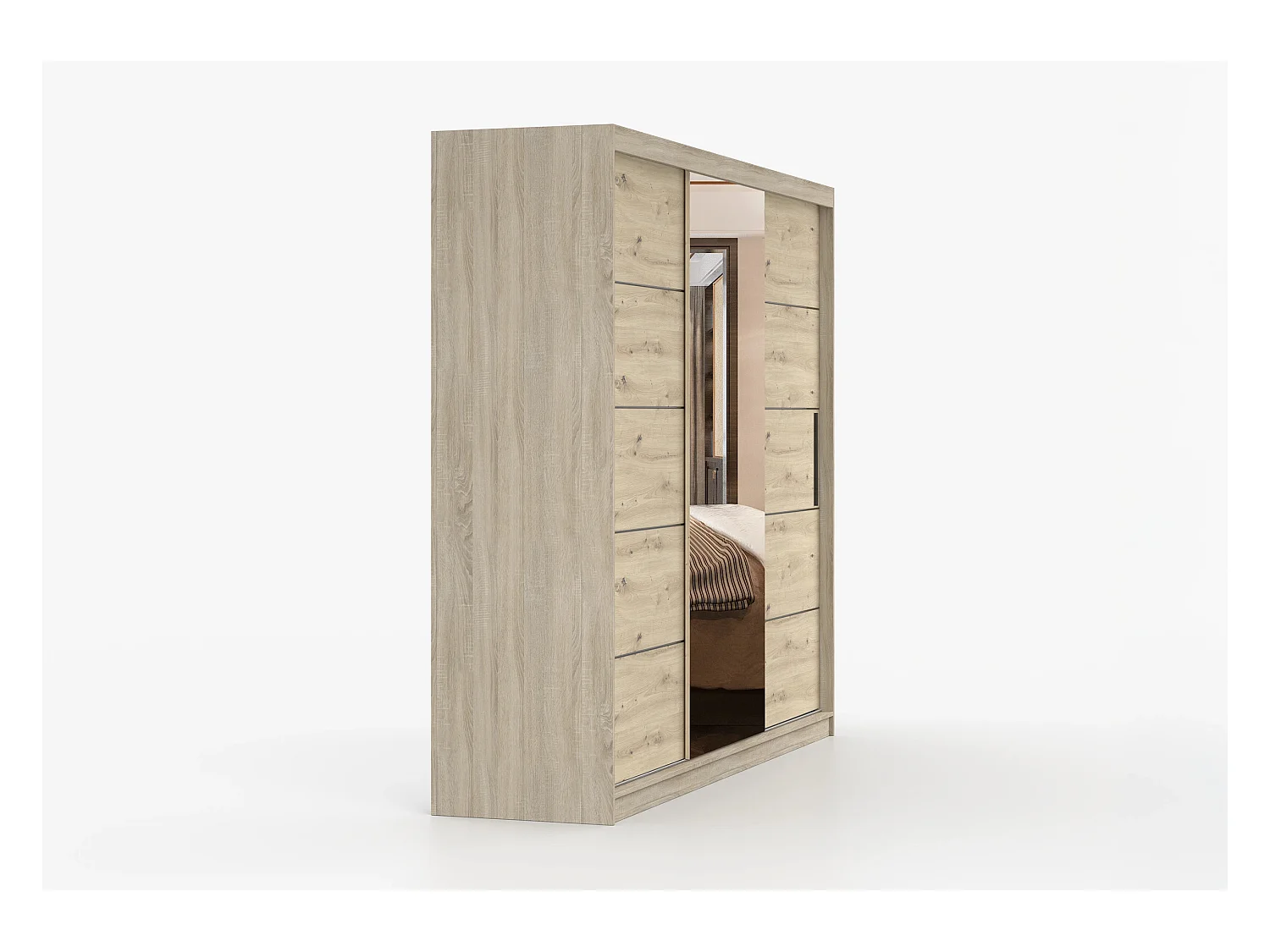 Armoire Elior 250 cm avec miroir - Chêne - Effet bois