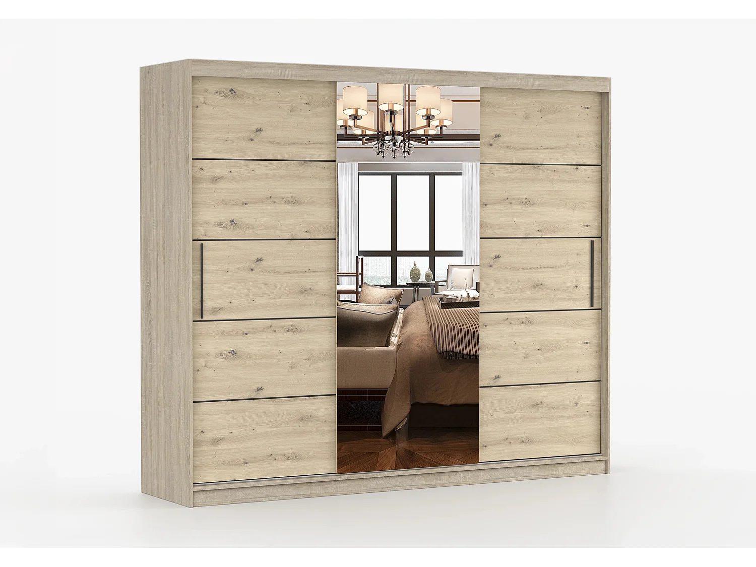 Armoire Elior 250 cm avec miroir - Chêne - Effet bois