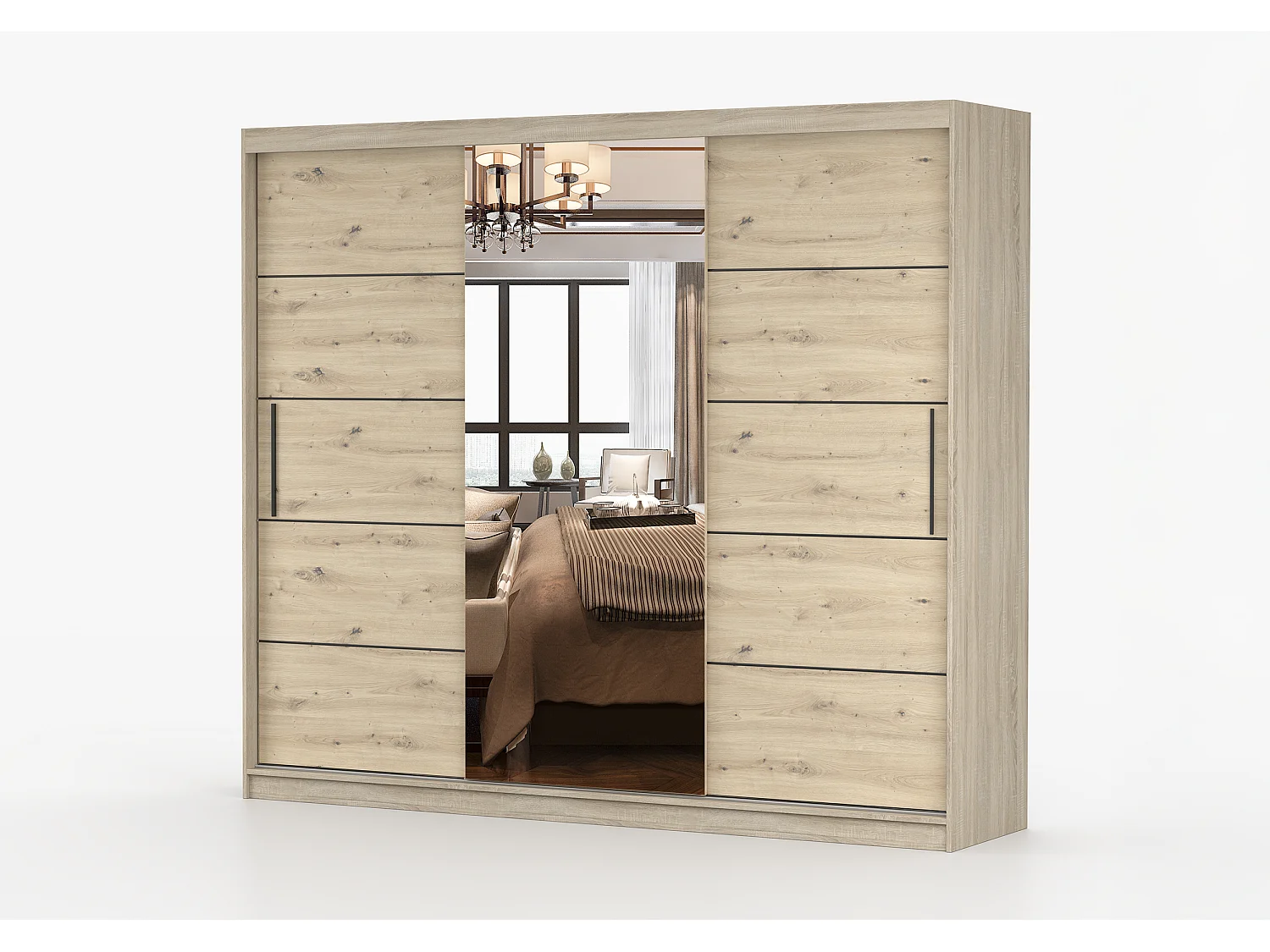 Armoire Elior 250 cm avec miroir - Chêne - Effet bois