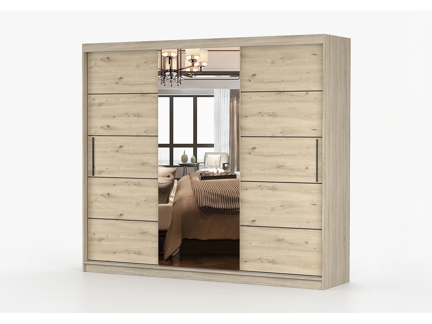 Armoire Elior 250 cm avec miroir - Chêne - Effet bois