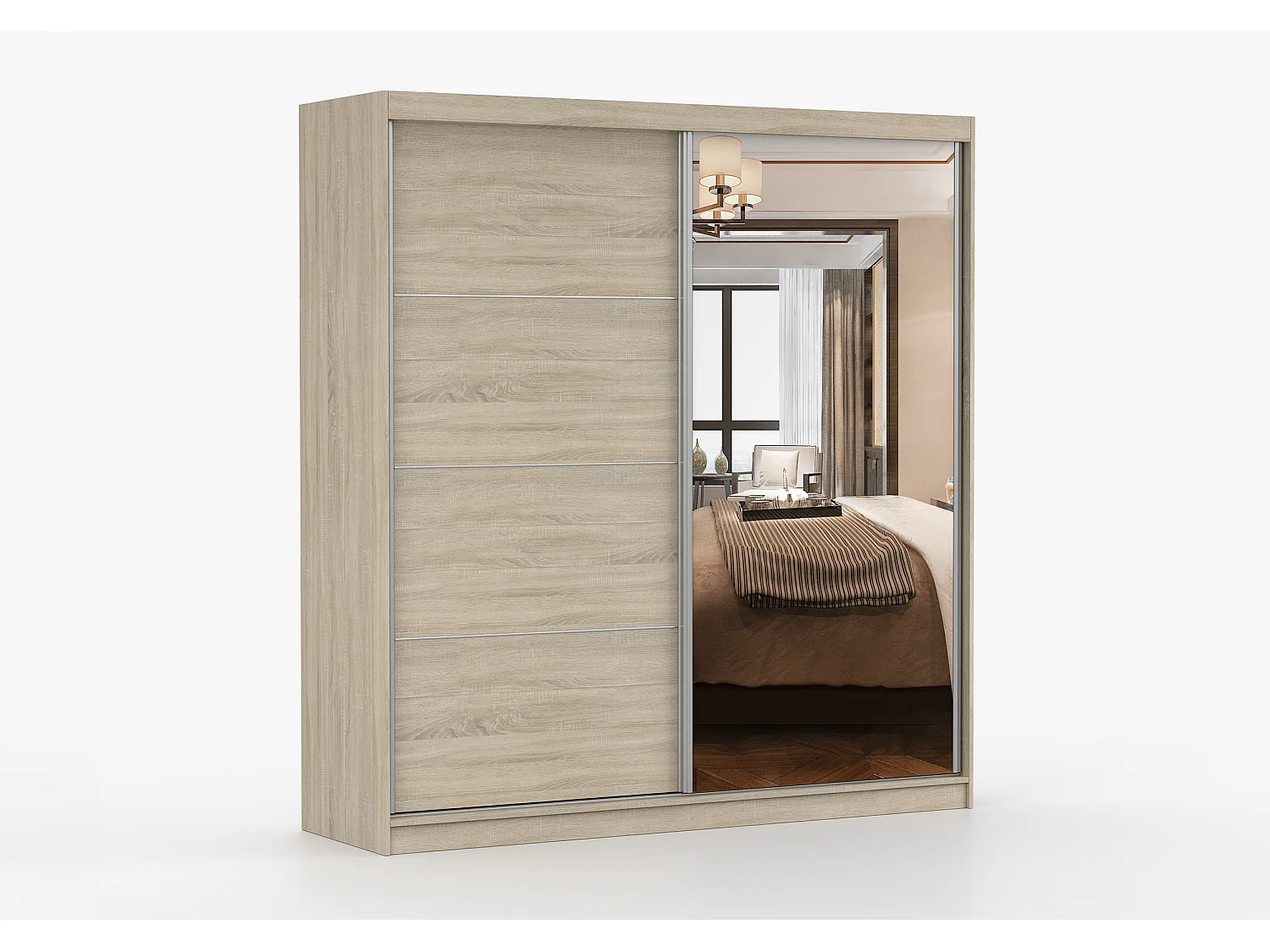 Armoire Helis 203 semi-brillant avec miroir - Chêne