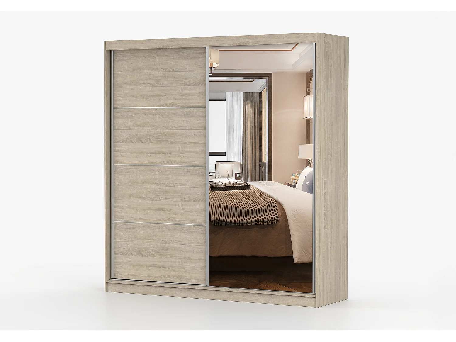 Armoire Helis 203 semi-brillant avec miroir - Chêne