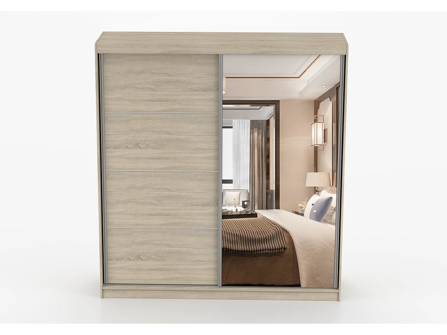 Armoire Helis 203 semi-brillant avec miroir - Chêne