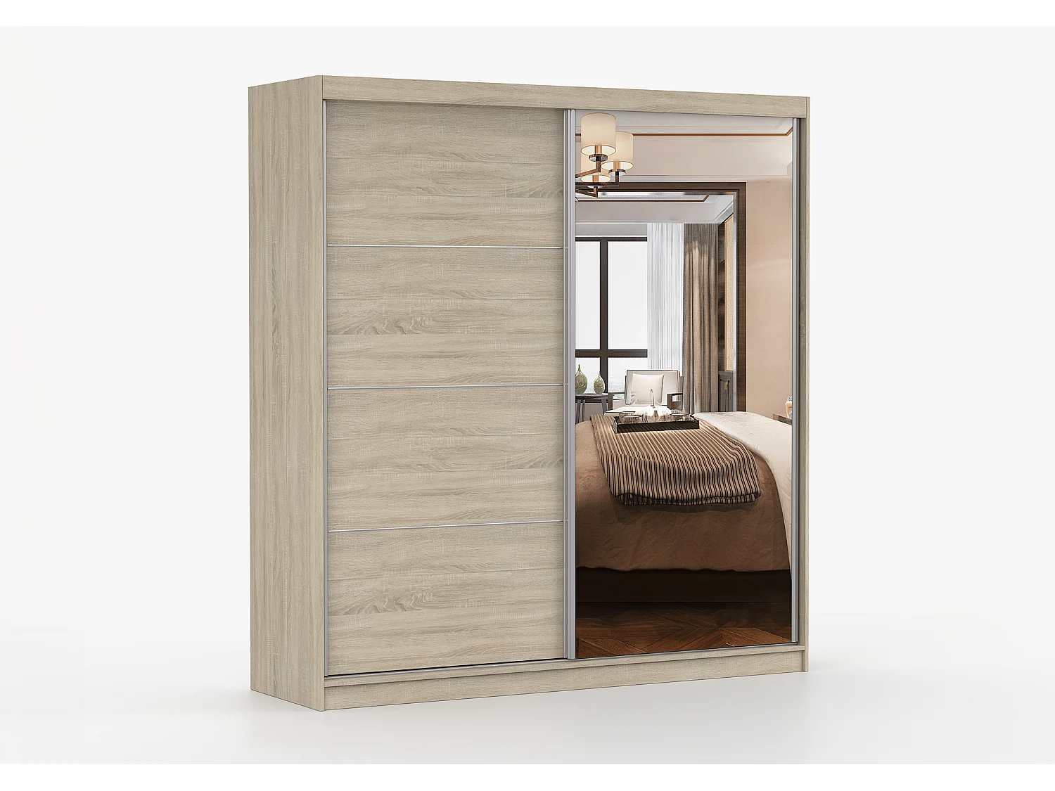 Armoire Helis 203 semi-brillant avec miroir - Chêne