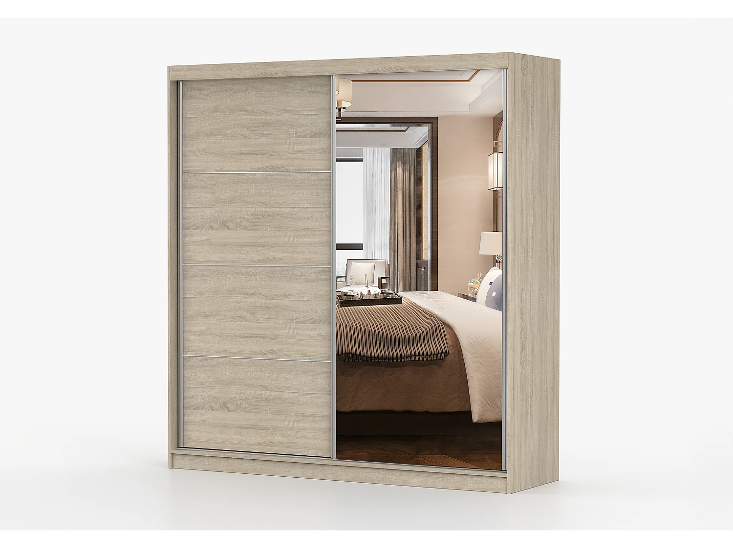 Armoire Helis 203 semi-brillant avec miroir - Chêne