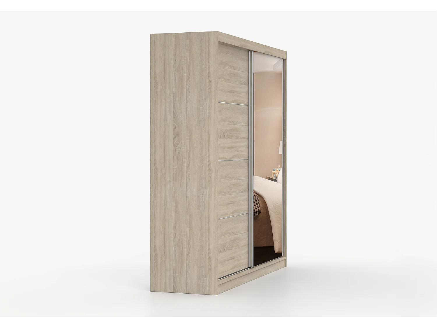 Armoire Helis 203 semi-brillant avec miroir - Chêne