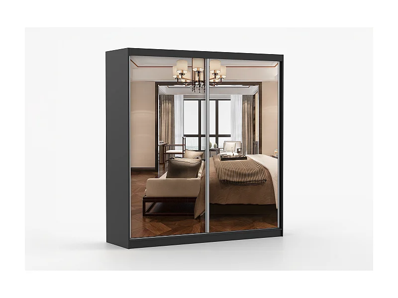 Armoire Solènea 203 cm avec miroir - Noir