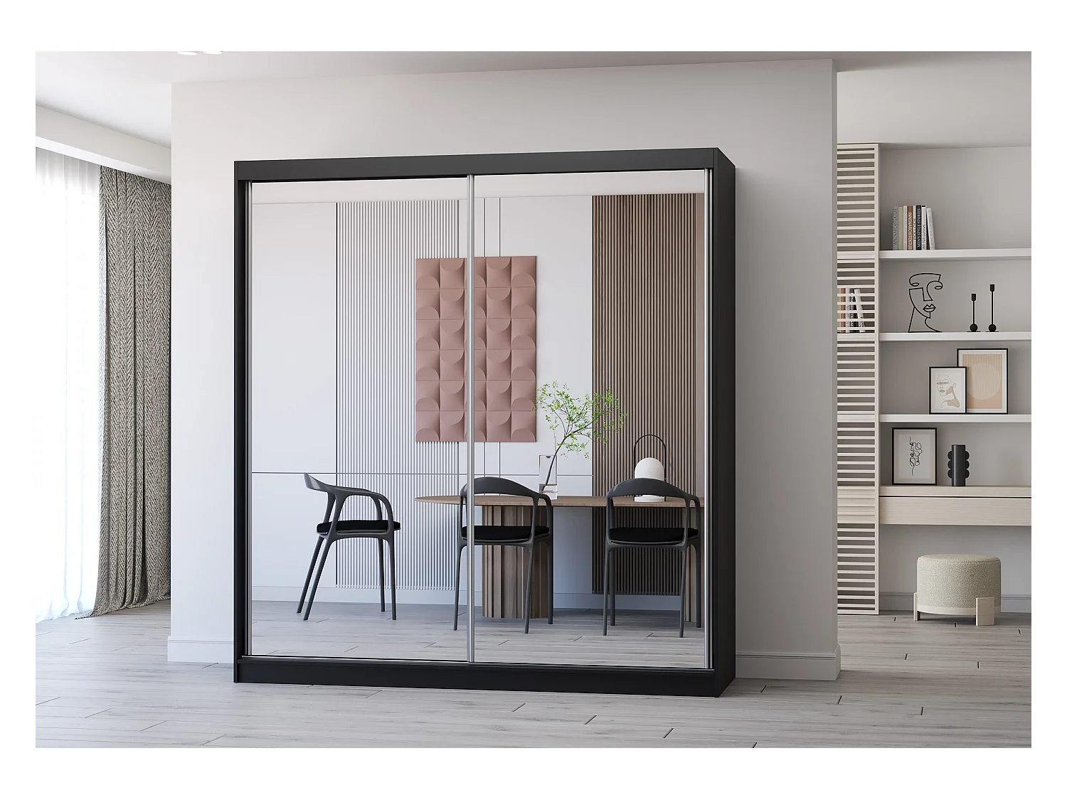 Armoire Solènea 203 cm avec miroir - Noir