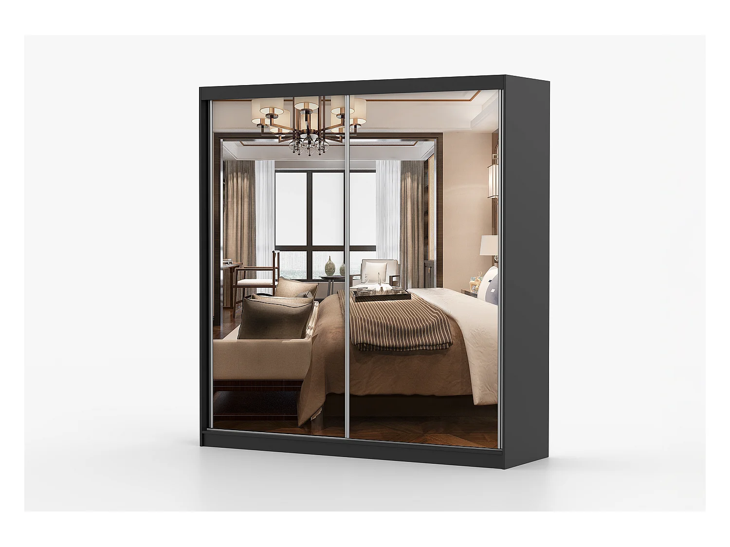Armoire Solènea 203 cm avec miroir - Noir