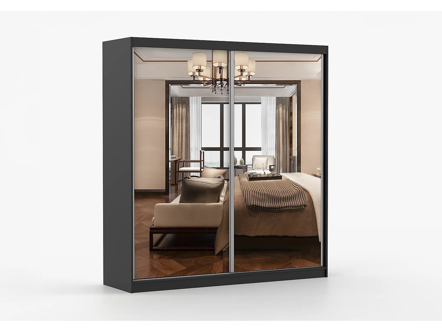 Armoire Solènea 203 cm avec miroir - Noir
