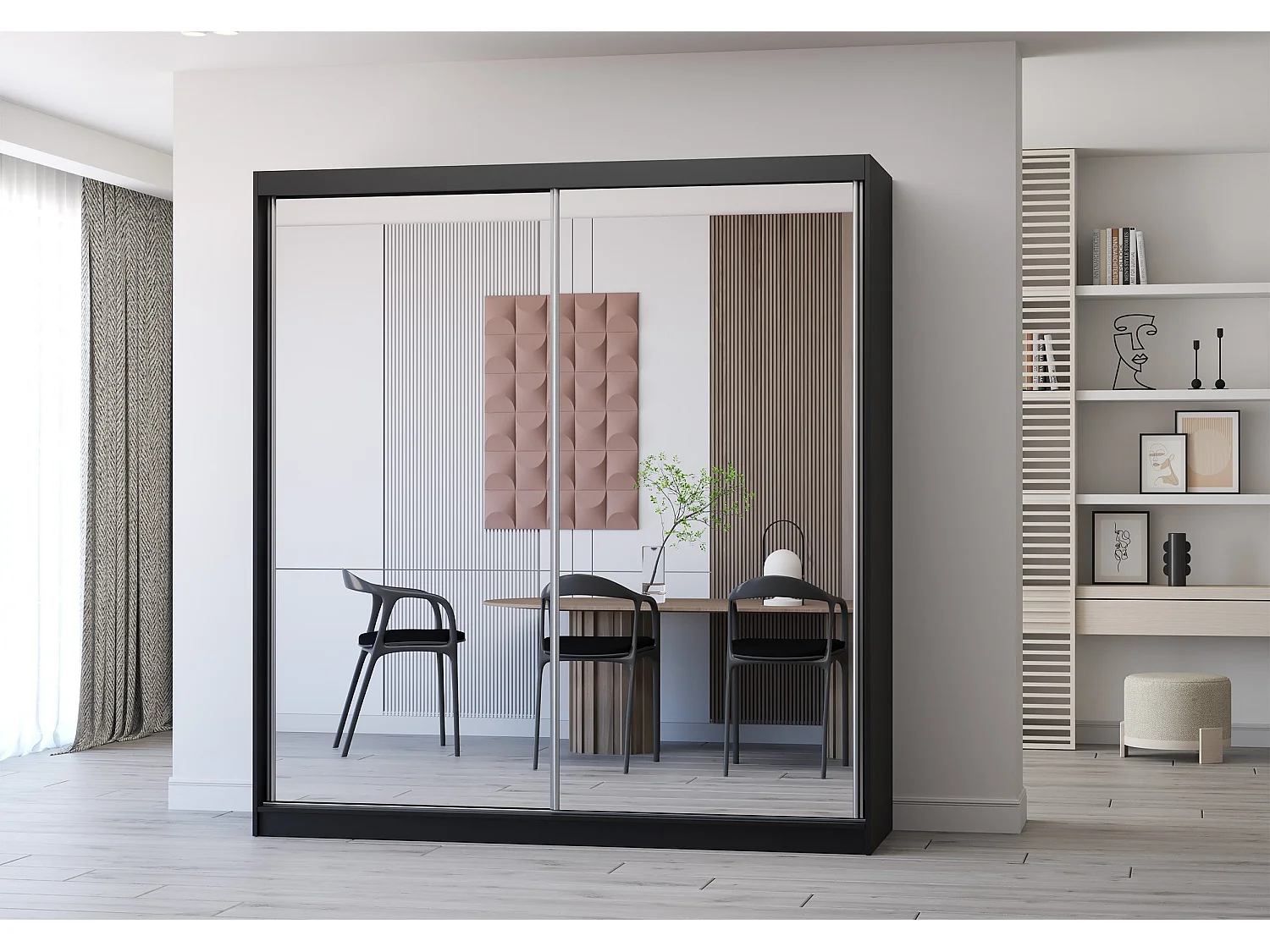 Armoire Solènea 203 cm avec miroir - Noir