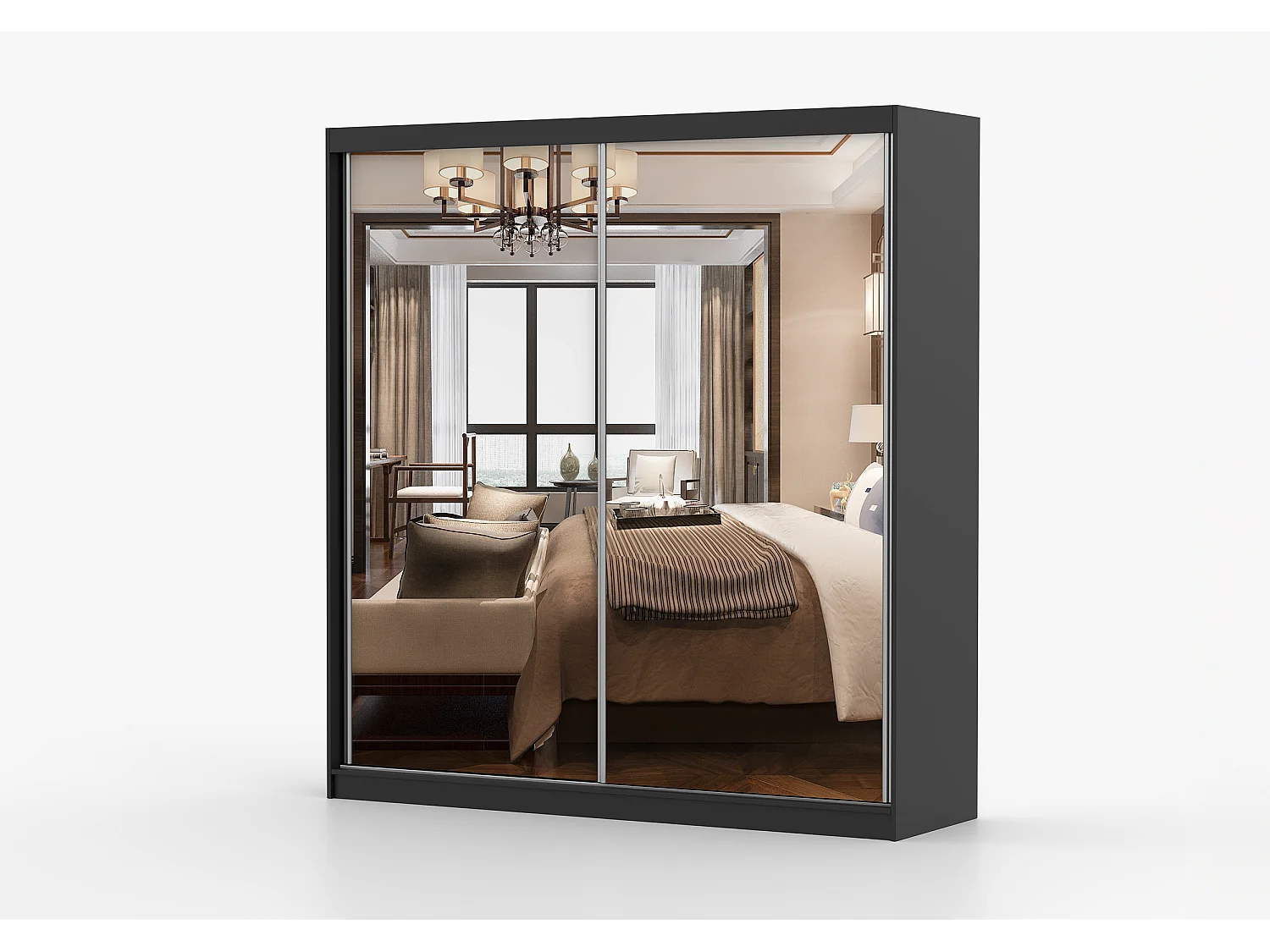 Armoire Solènea 203 cm avec miroir - Noir