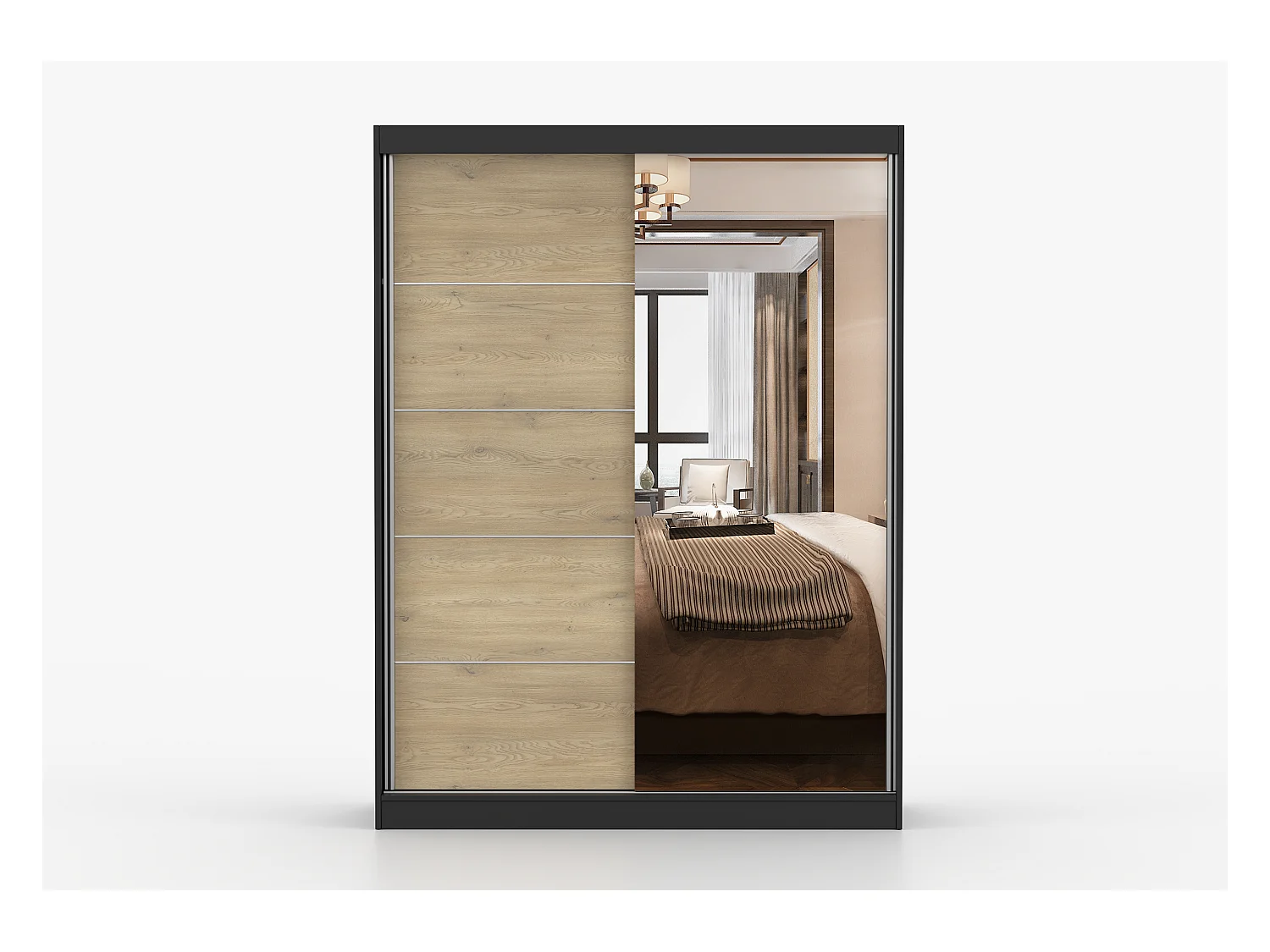 Armoire Aileen 150 cm avec miroir - Noir - Chêne crémone