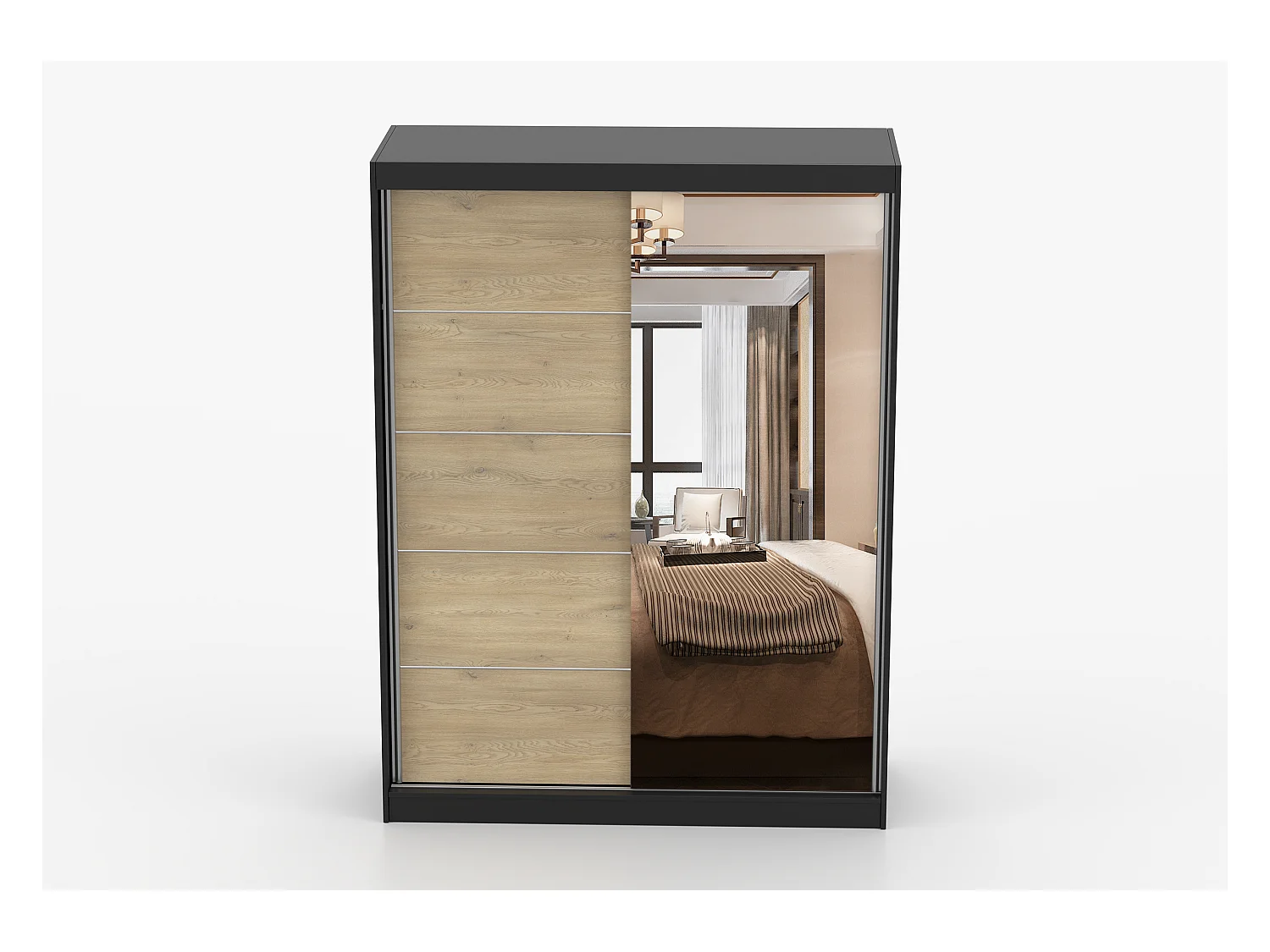 Armoire Aileen 150 cm avec miroir - Noir - Chêne crémone