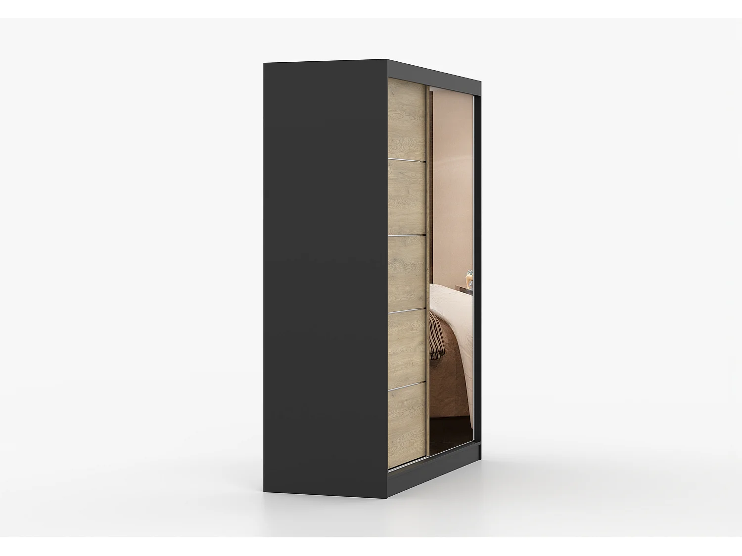 Armoire Aileen 150 cm avec miroir - Noir - Chêne crémone