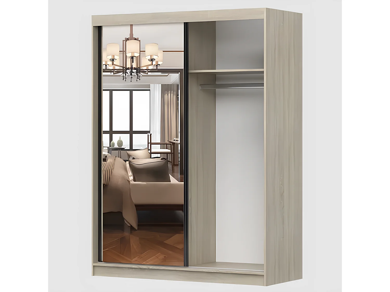 Armoire Aileen 150 cm avec miroir - Noir - Chêne crémone