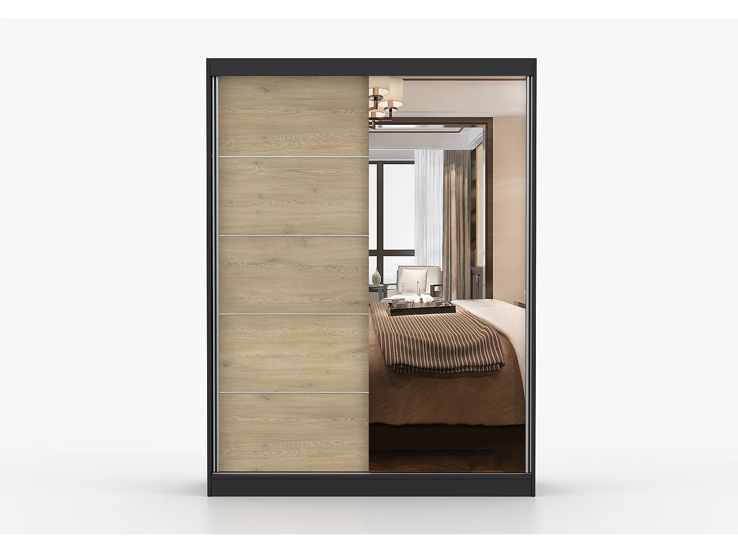 Armoire Aileen 150 cm avec miroir - Noir - Chêne crémone