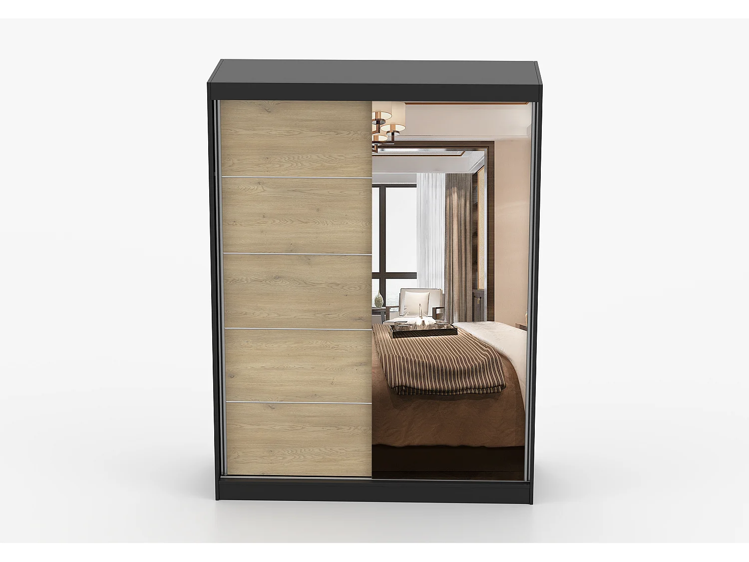 Armoire Aileen 150 cm avec miroir - Noir - Chêne crémone
