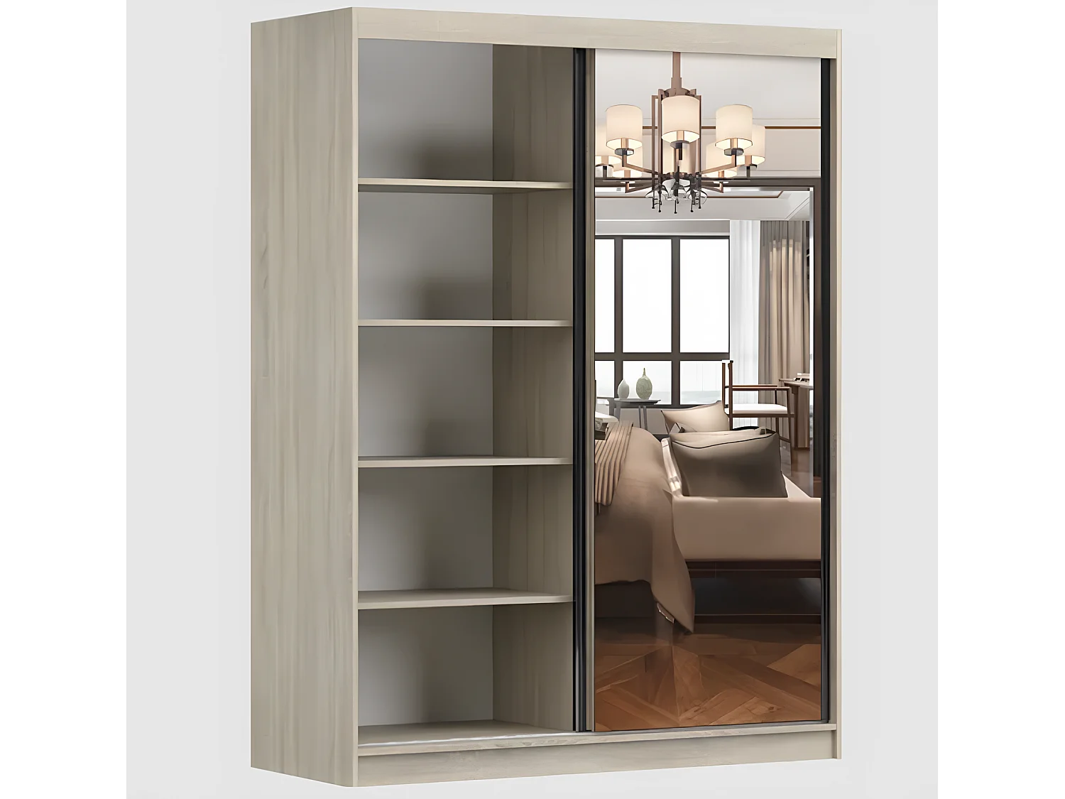 Armoire Aileen 150 cm avec miroir - Noir - Chêne crémone