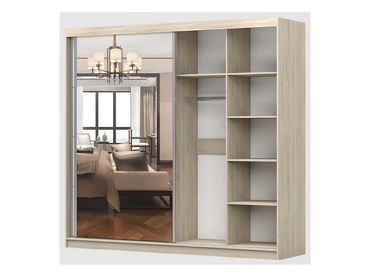 Armoire Célestine 233 cm avec miroir - Blanc