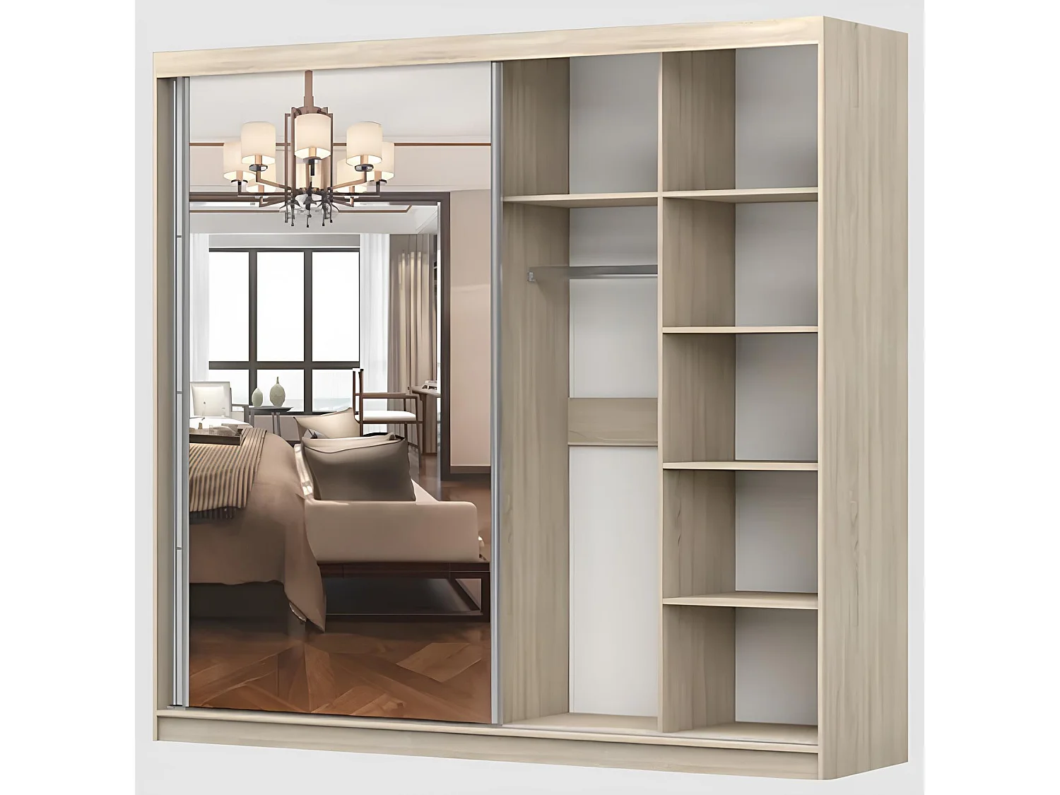 Armoire Célestine 233 cm avec miroir - Blanc