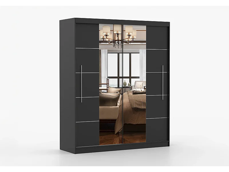 Armoire Orelia 203 cm avec miroir - Noir