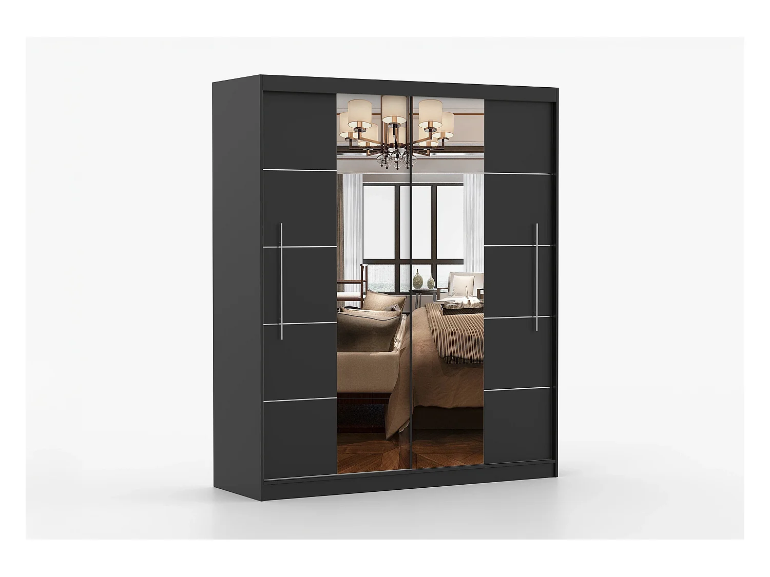 Armoire Orelia 203 cm avec miroir - Noir