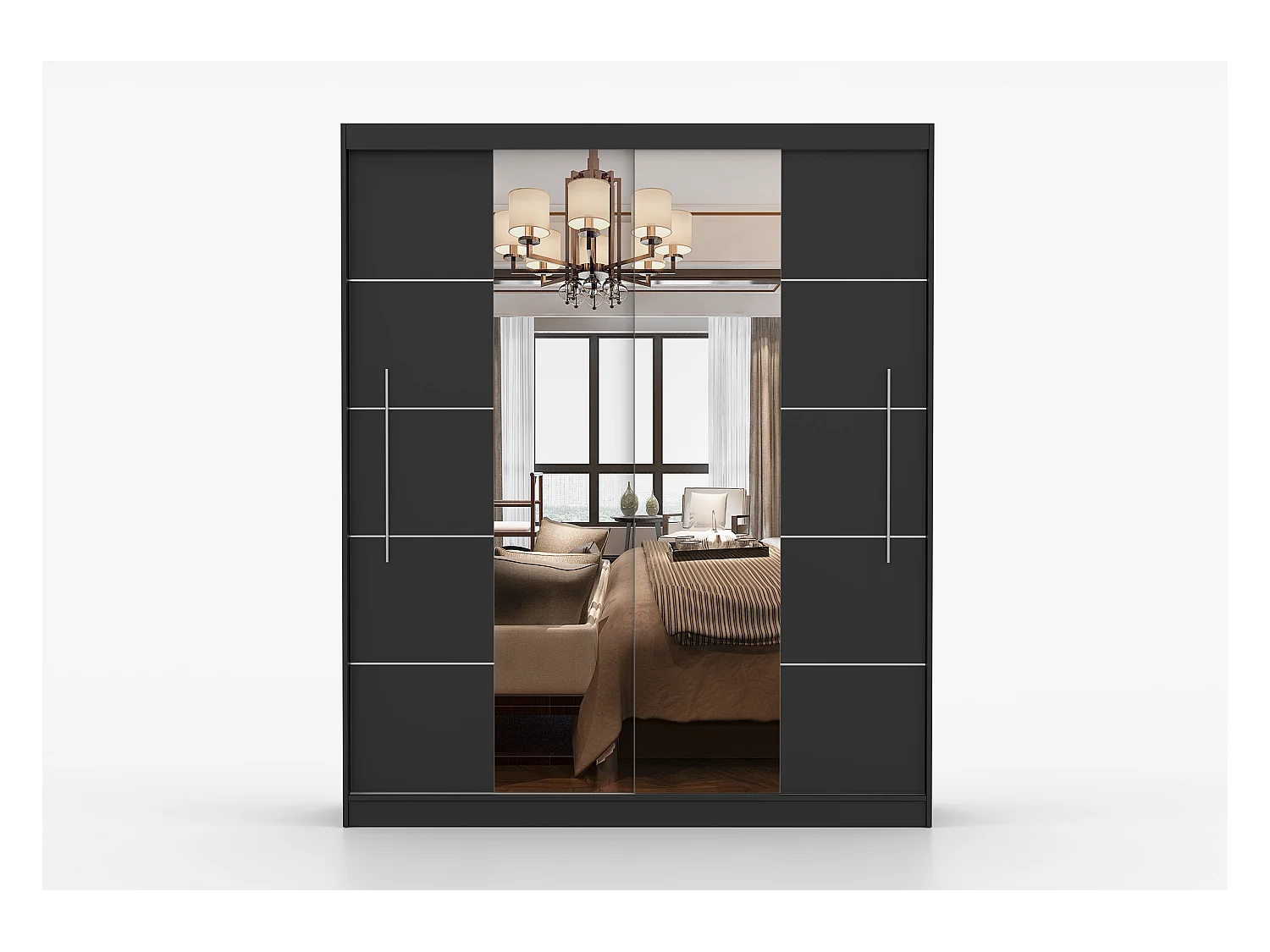Armoire Orelia 203 cm avec miroir - Noir