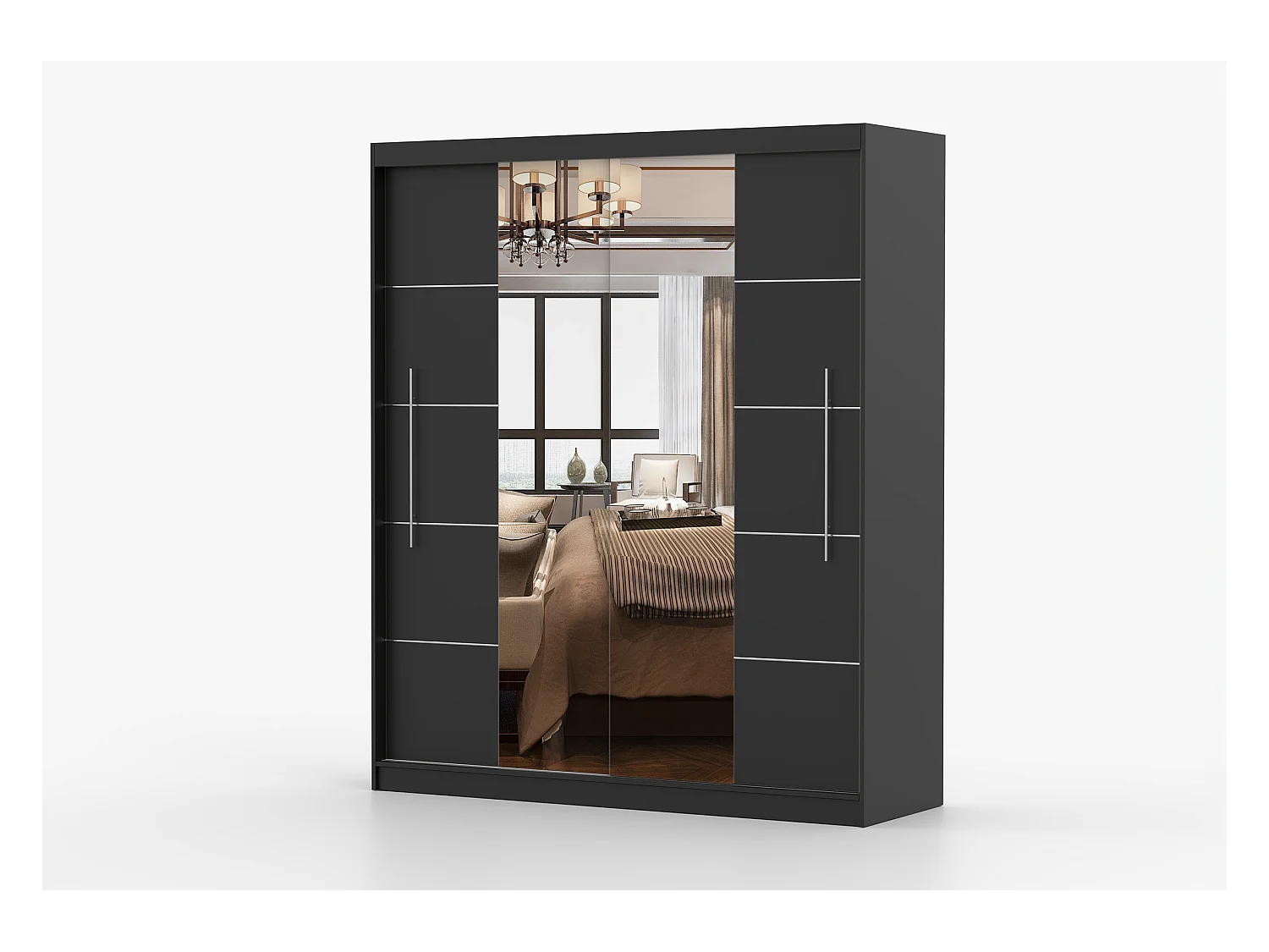 Armoire Orelia 203 cm avec miroir - Noir