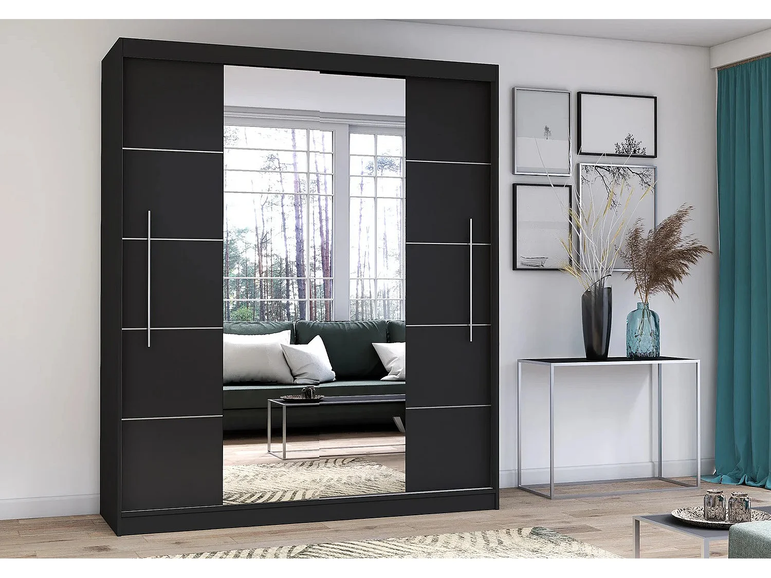 Armoire Orelia 203 cm avec miroir - Noir