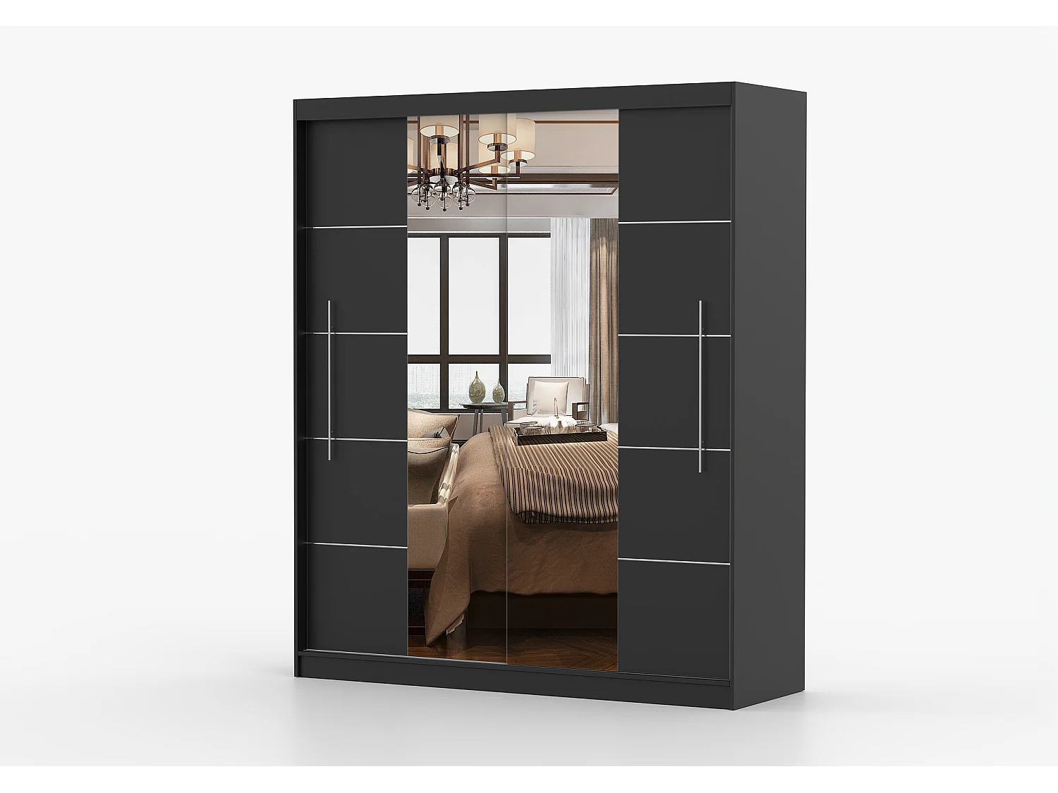 Armoire Orelia 203 cm avec miroir - Noir
