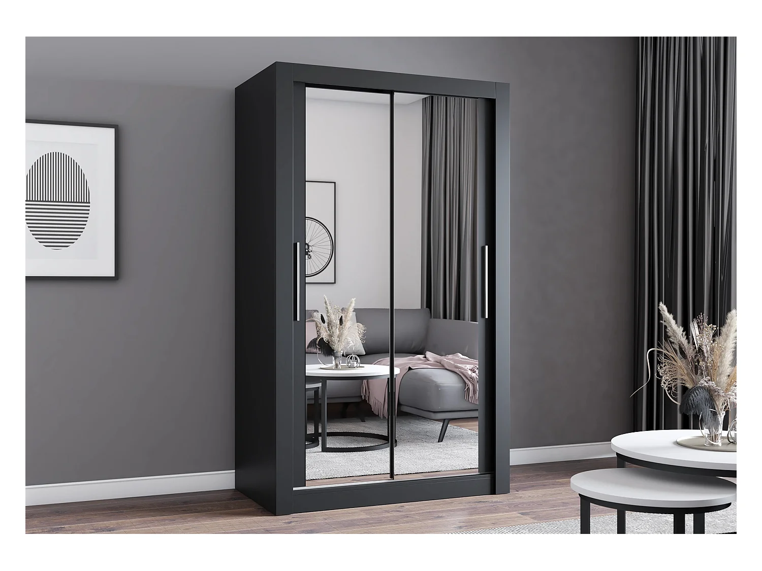 Armoire Mirella 120 cm avec miroir - Noir