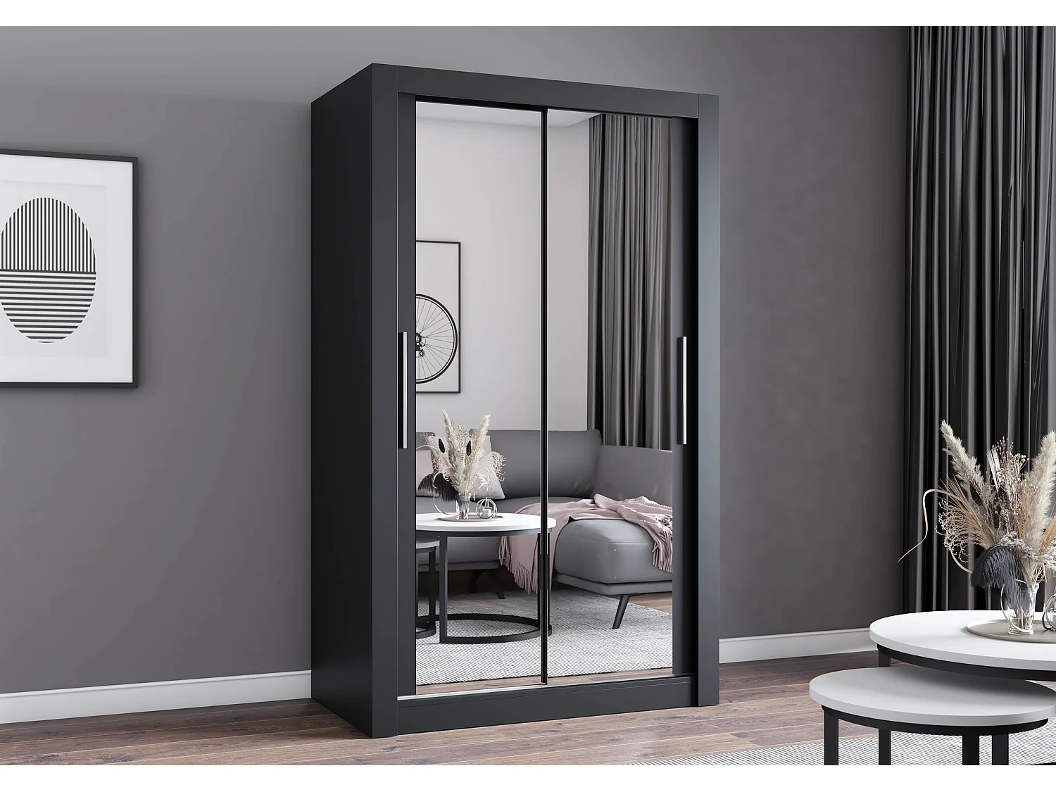 Armoire Mirella 120 cm avec miroir - Noir