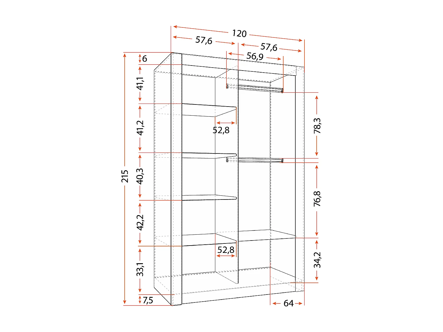 Armoire Mirella 120 cm avec miroir - Noir