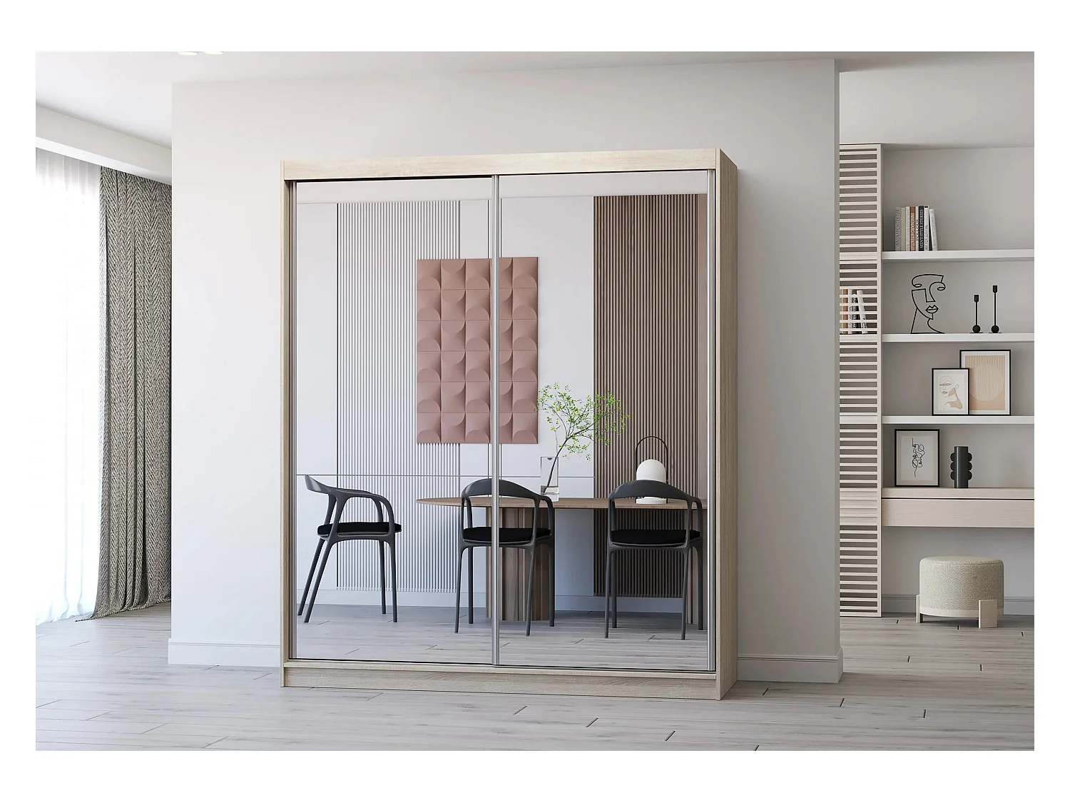 Armoire Solènea 183 cm avec miroir - Chêne