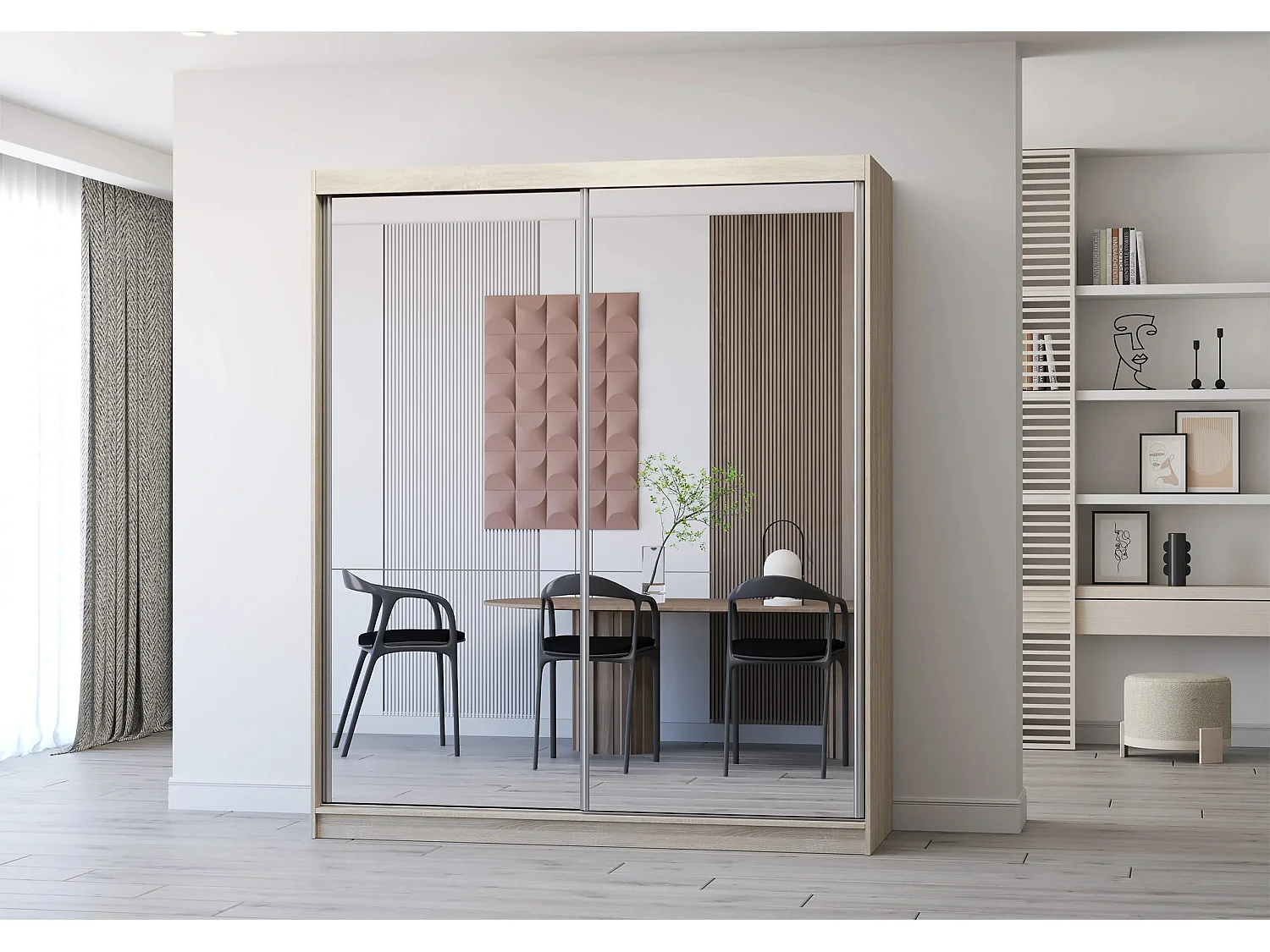 Armoire Solènea 183 cm avec miroir - Chêne