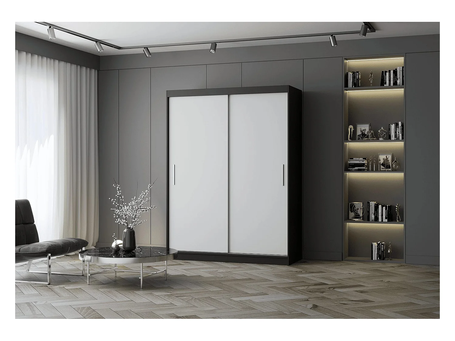 Armoire Elsinore 150 cm - Noir - Blanc