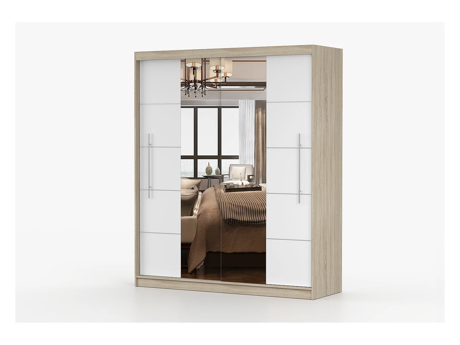 Armoire Orelia 203 cm avec miroir - Chêne - Blanc